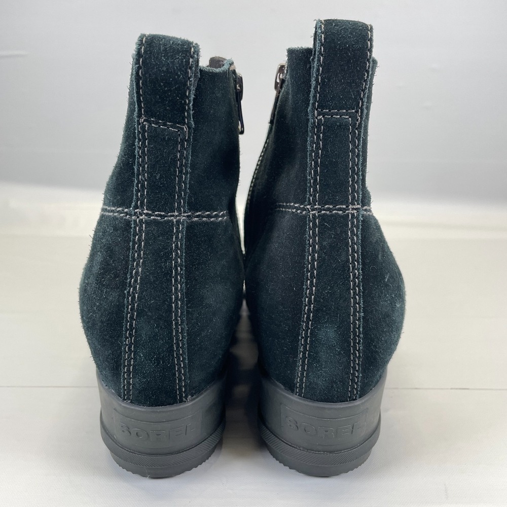 SOREL Evie Wedge Ankle Boots Womens Size 10 Black Suede Zip Up Casual Shoes - Picture 5 of 10